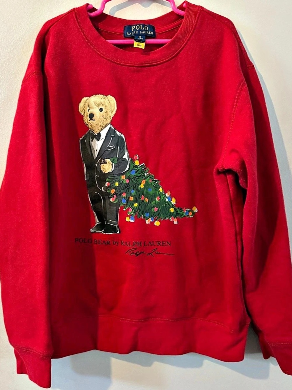 Boys Polo Ralph Lauren Polo Bear Christmas Tree Fleece Sweatshirt Christmas Sz M